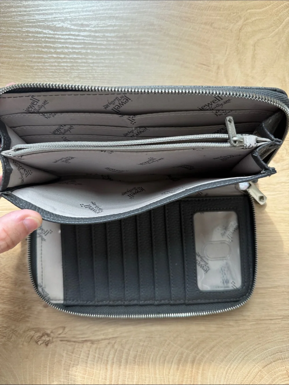 Jewell Grey Textured Zip-Around Wallet